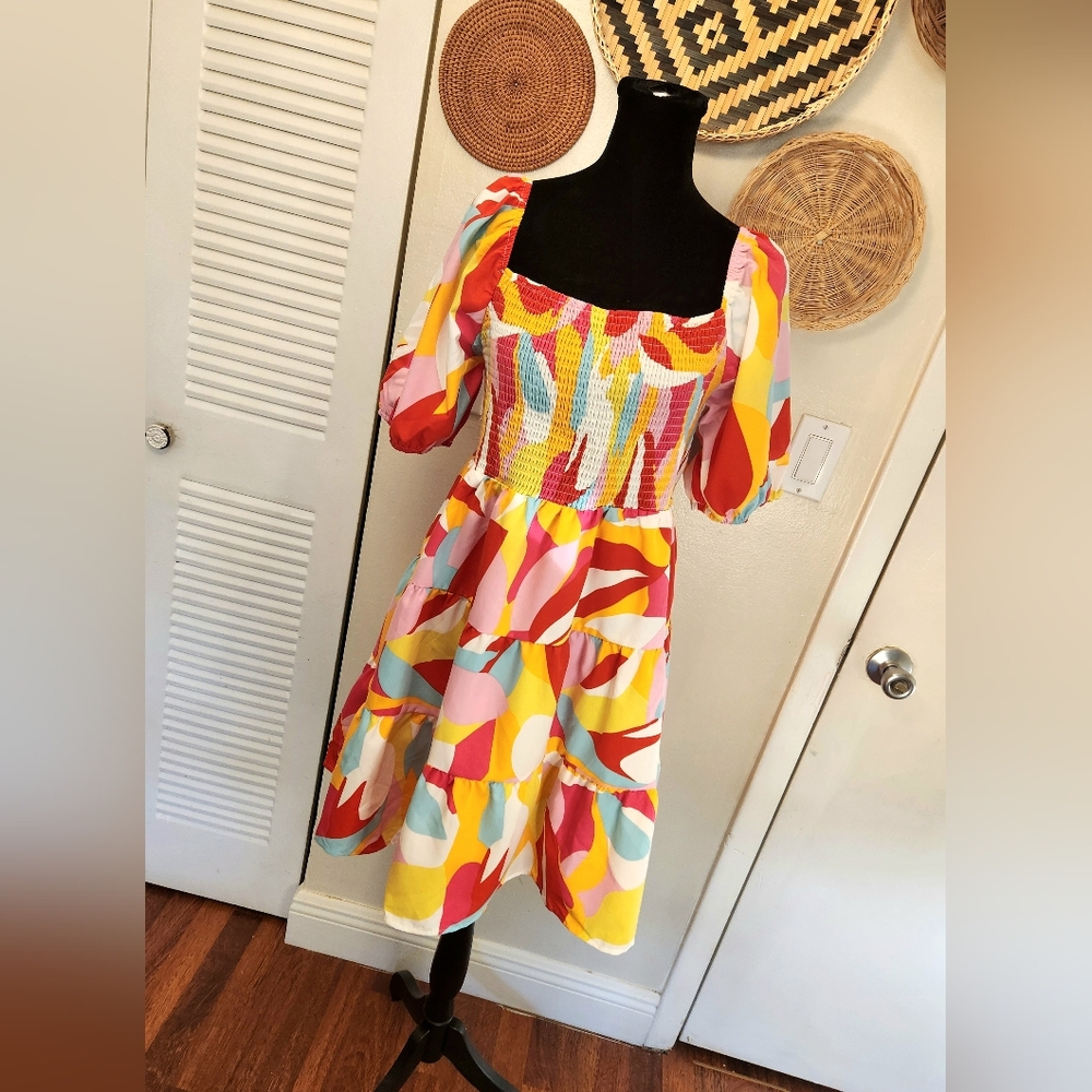 Multicolor Babydoll Tiered Mini Dress - Picture 10 of 10